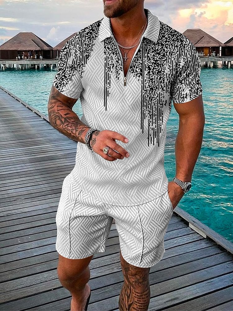 Men's Holiday Casual Gradient Design Printed Polo Suit