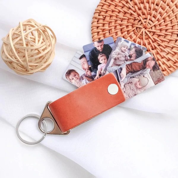 Personalized Photo Album Keychain Custom 3 Photos Leather Keychain for Lovers