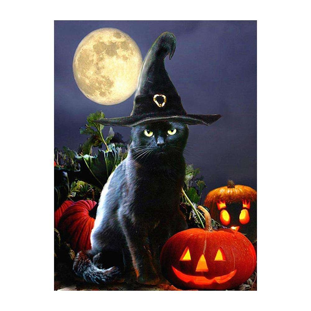 Full Round Diamond Painting Halloween Black Cat (40*30cm)