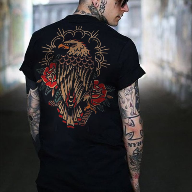 Men's eagle print comfortable T-shirt designer - Krazyskull