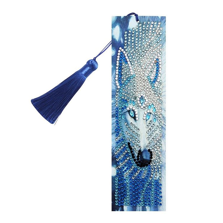DIY Special Shape Diamond Painting Leather Bookmark Tassel Wolf Embroidery
