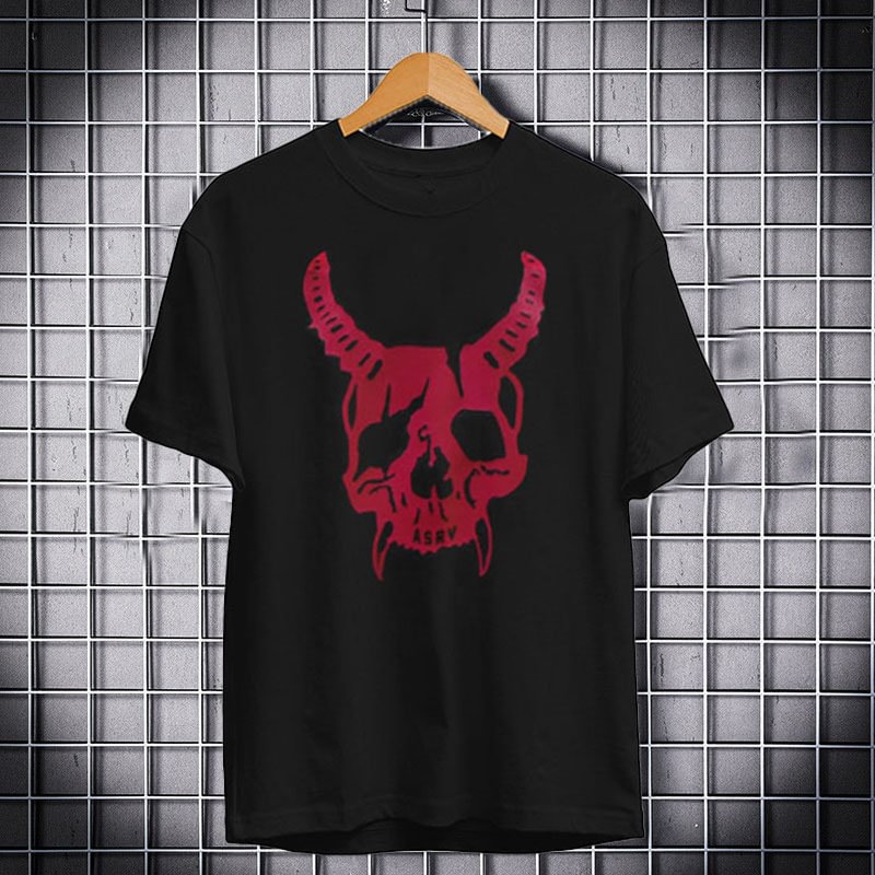 Devil Skull Print Short-Sleeve T-Shirt / Techwear Club / Techwear