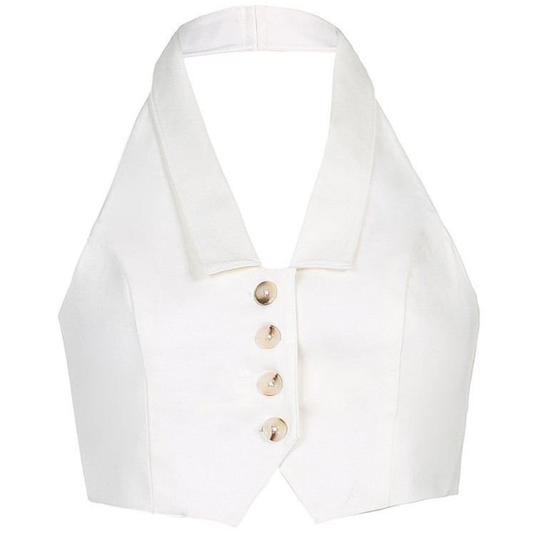 Suit Style Button Up Tie Back Halter Top - CODLINS - Codlins