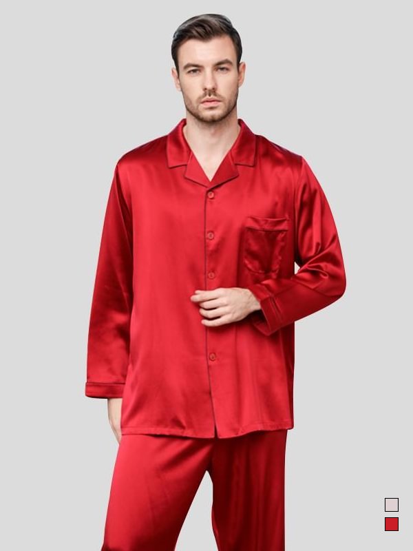 Monogrammed 30 Momme Luxury Pure Silk Pajamas Set For Men-Real Silk Life