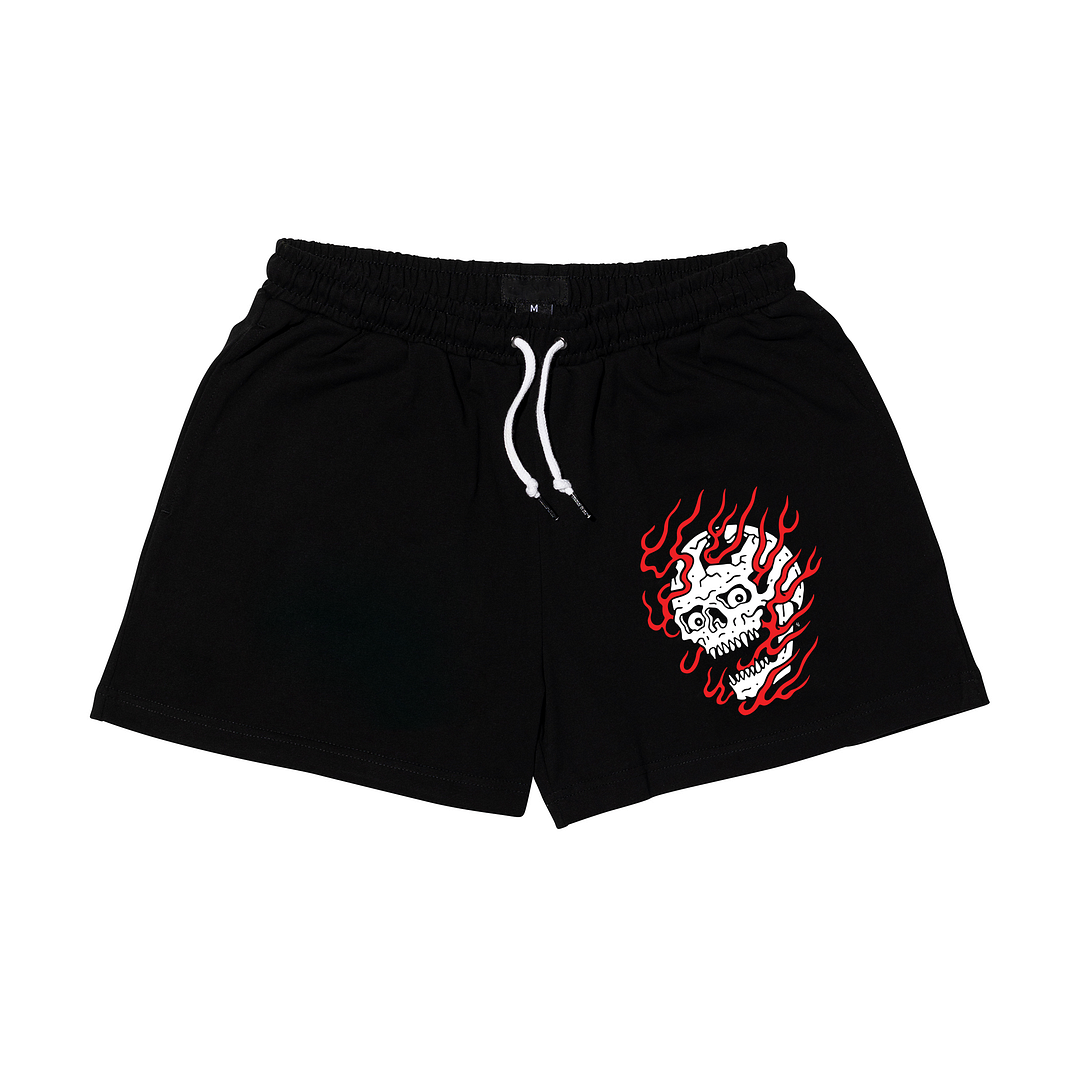 Angry Skull Elastic-waistband Sports Shorts - Krazyskull