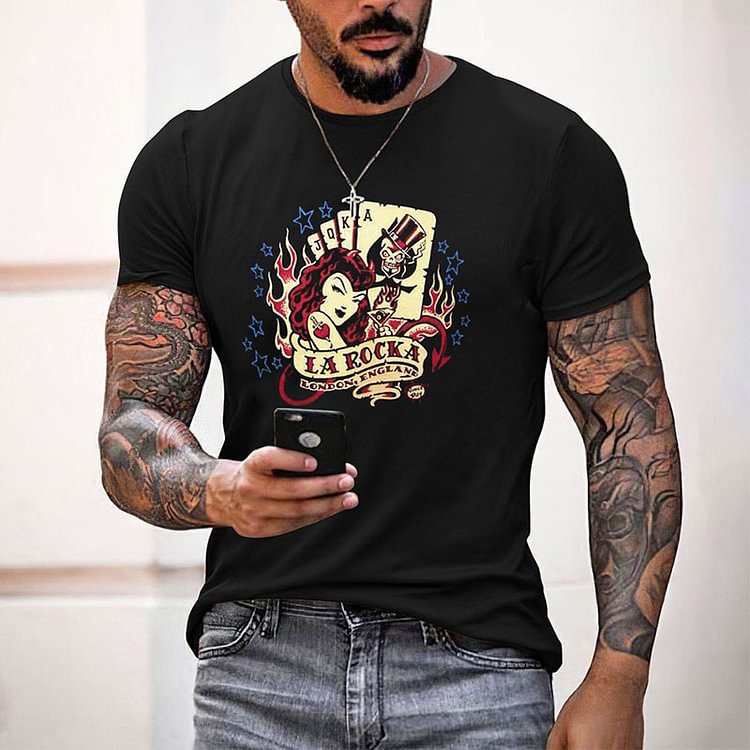 BrosWear Casual Black Vintage Men'S T-Shirt