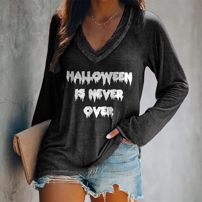 Halloween Is Never Over Printed Long Sleeve Casual T-shirt
