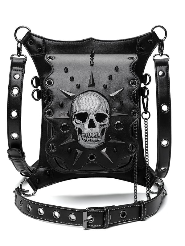 Punk Style Skull Cutout Chain-trimmed PU Waist Bag Backpacks
