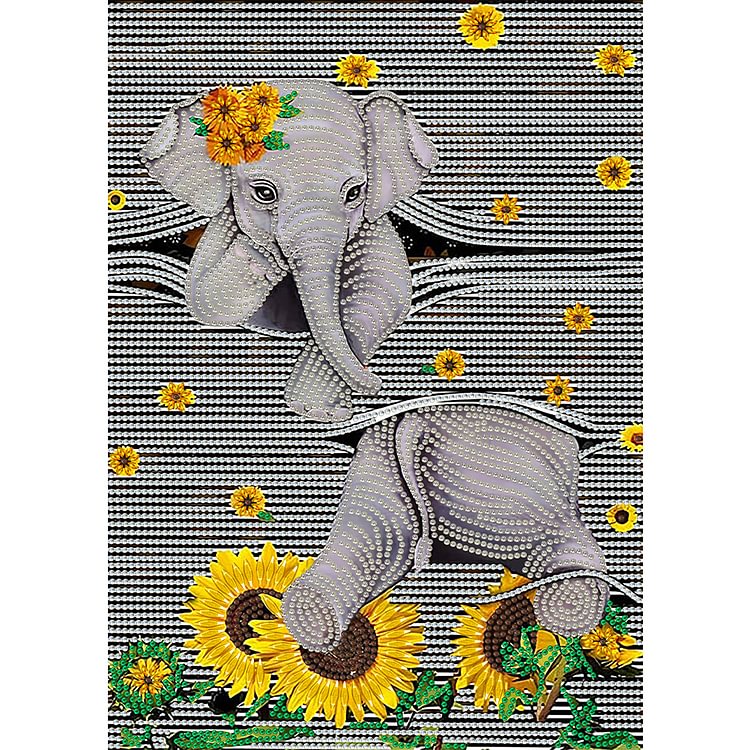 Sunflower Elephant - Special Shaped Diamond Painting - 30*40CM
