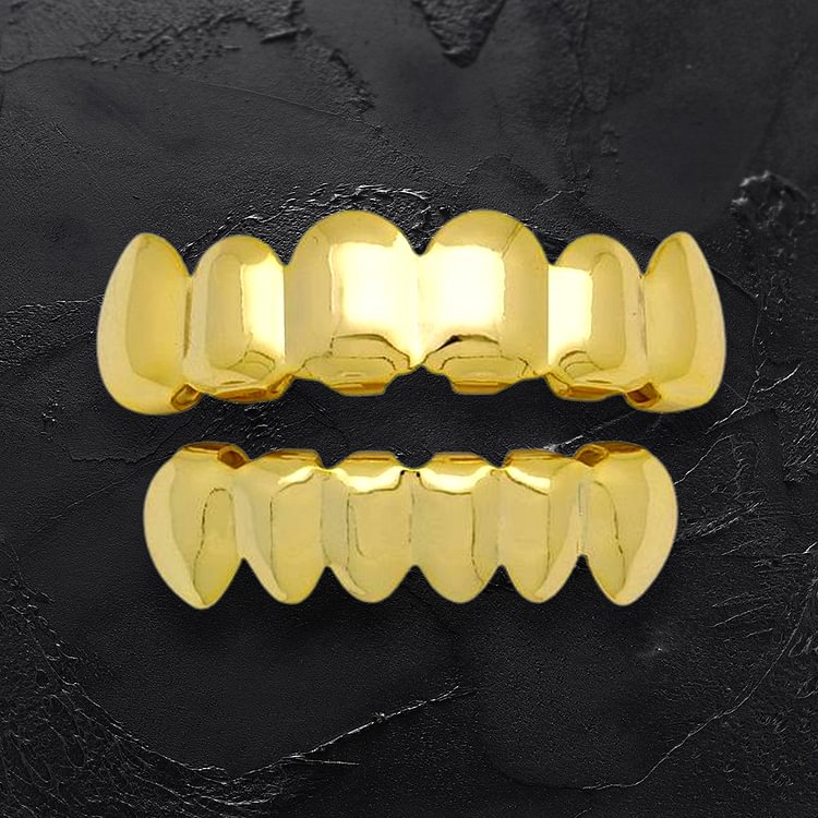 14k Gold Teeth Grillz Set Top Bottom Tooth