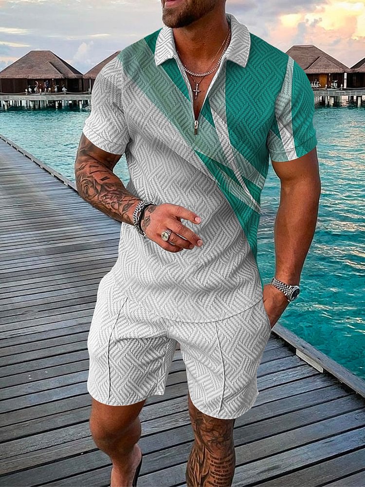 Men's Gradient Print Fashion Texture Polo Suit