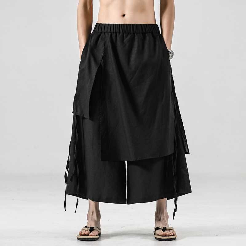 Chinese Style Linen Culottes Ninth Pants Men's Retro Style / Techwear Club / Techwear