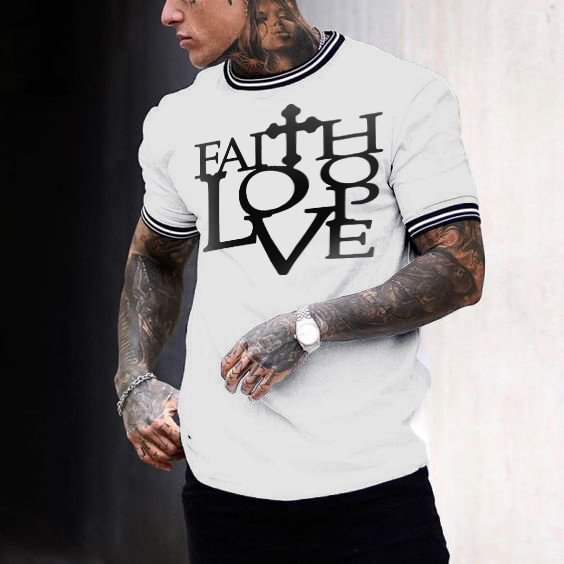 BrosWear Men's Fashion Stretch Faith Love Hope Christian T-Shirt