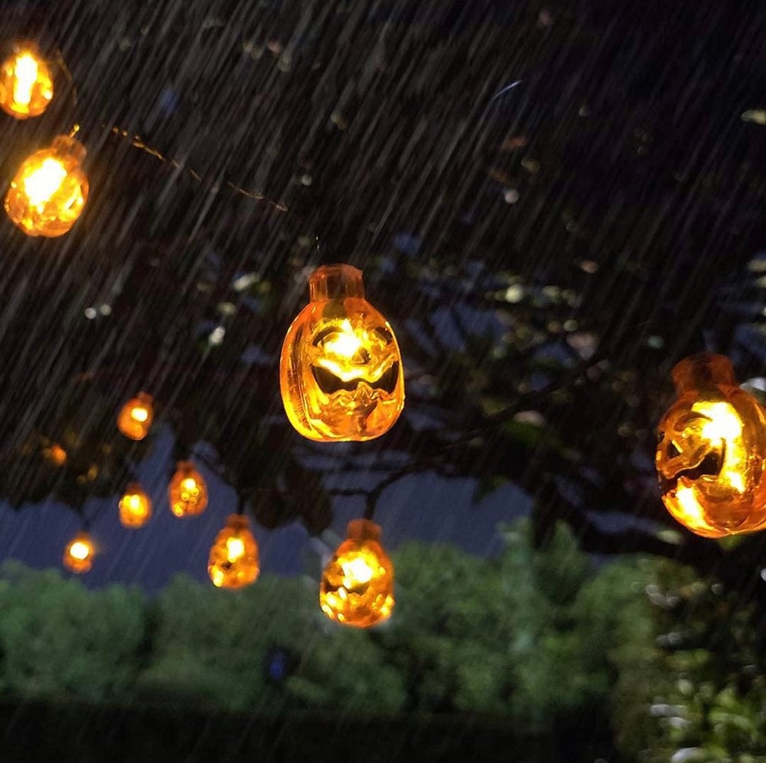 Halloween Pumpkin Solar Powered String Lights Eurus Home 33 ft 50 LED Halloween Lights with 8 Lighting Modes IP65 - vzzhome