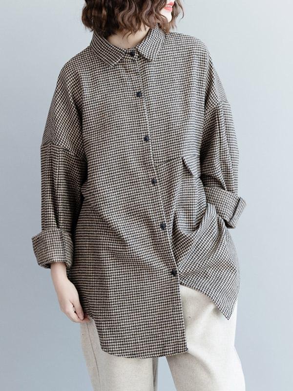 Loose BF Style Plaid Thicken Shirt