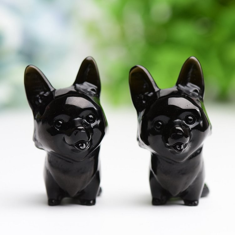 2.2" Black Obsidian Dog Crystal Carving Cartoon Bulk Crystal Wholesale Suppliers