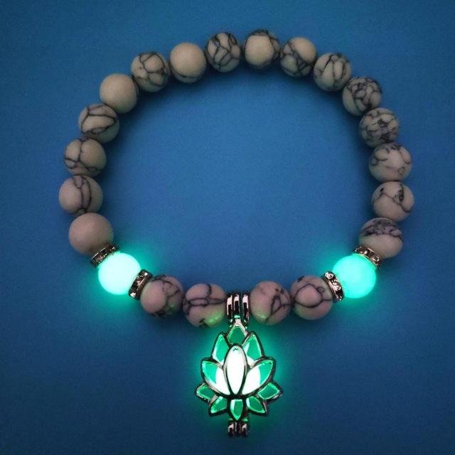 8mm Natural Stone Beads Luminous Lotus Pendant Bracelet-Mayoulove