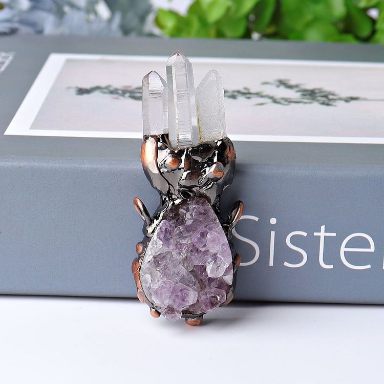 2.6" Amethyst Cluster with Clear Quartz Decoration Pendant Crystal wholesale suppliers
