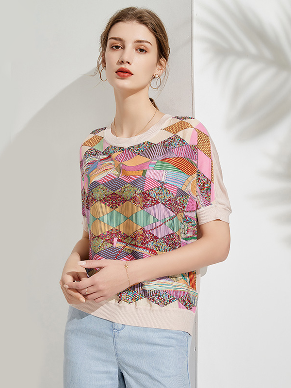 Silk Shirt Color Blocks Printed Loose Style-Real Silk Life