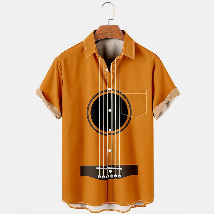 BrosWear Casual Guitar Print Shirt
