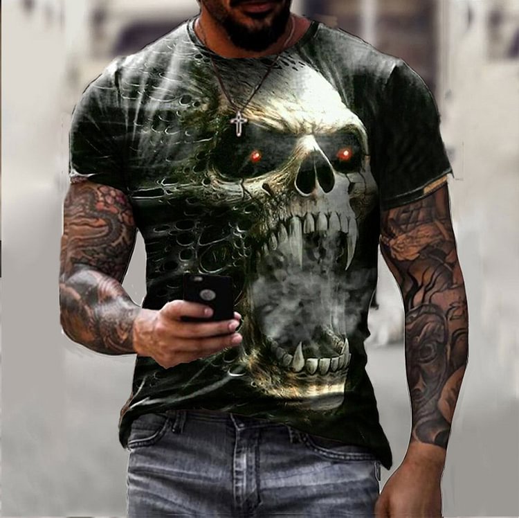 BrosWear Cool Short Sleeve Vampire Skull Printed Skin-friendly T-Shirt black