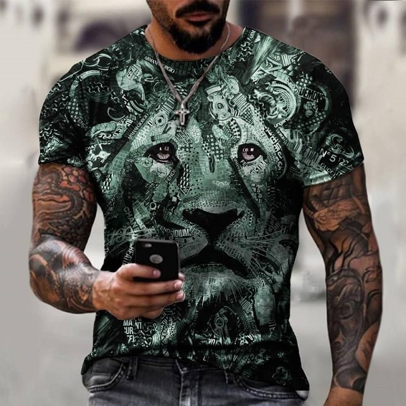 3d Printing Lion Street Punk Style Pattern Plus Size Men's T-shirts-VESSFUL