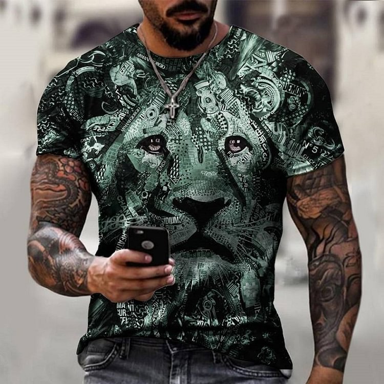 3d Printing Lion Street Punk Style Pattern Plus Size Men's T-shirts