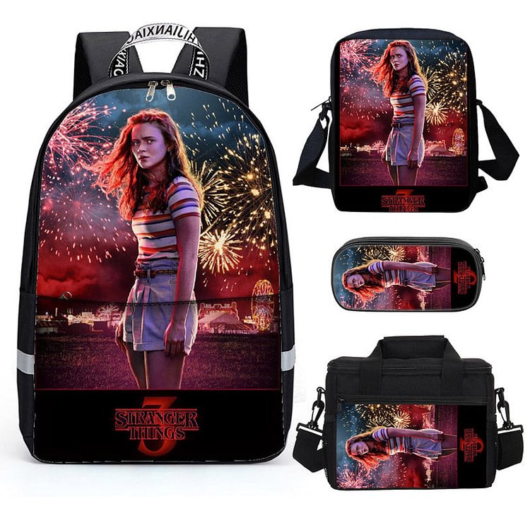 Mayoulove 3D Print Stranger things Backpack Popular Bookbag School Rucksack for Elementary or Middle School Boys and Girls 4-pieces-Mayoulove