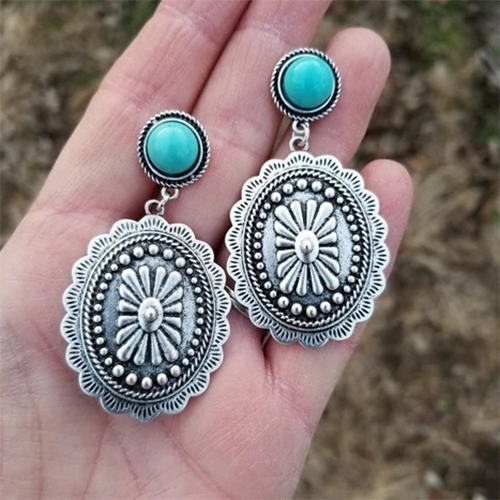 Ethnic style geometric turquoise earrings