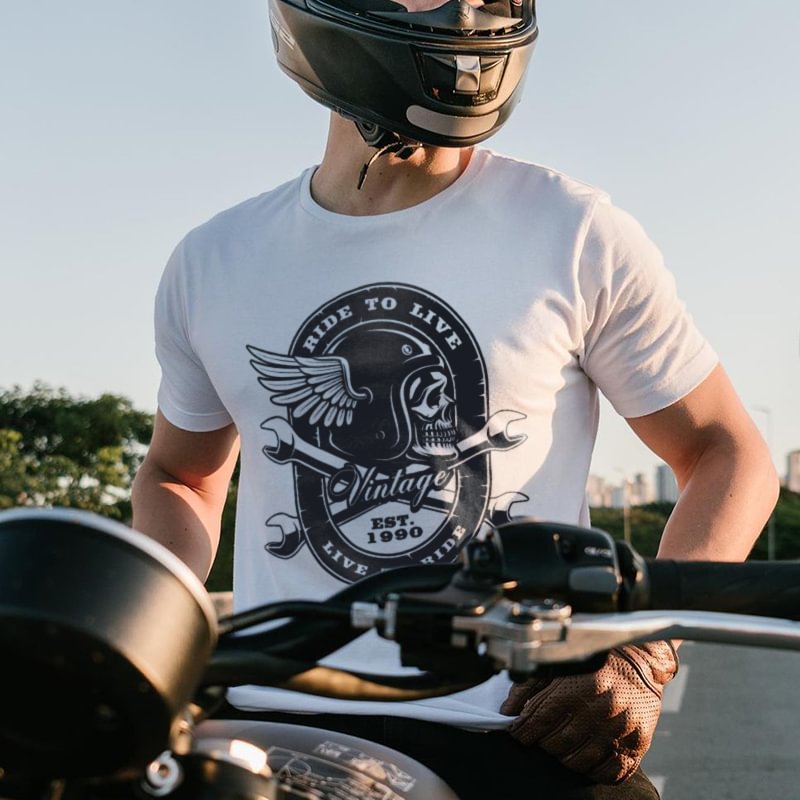 UPRANDY Ride To Live Skull Printed Men's T-shirt -  UPRANDY