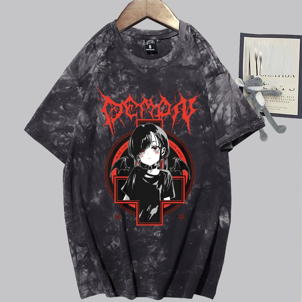 Unisex Hip Hop Anime Streetwear Goth Girl Graffiti Japanese Cartoon Graphic Tshirts Harajuku Cotton Short Sleeve Tees / Techwear Club / Techwear