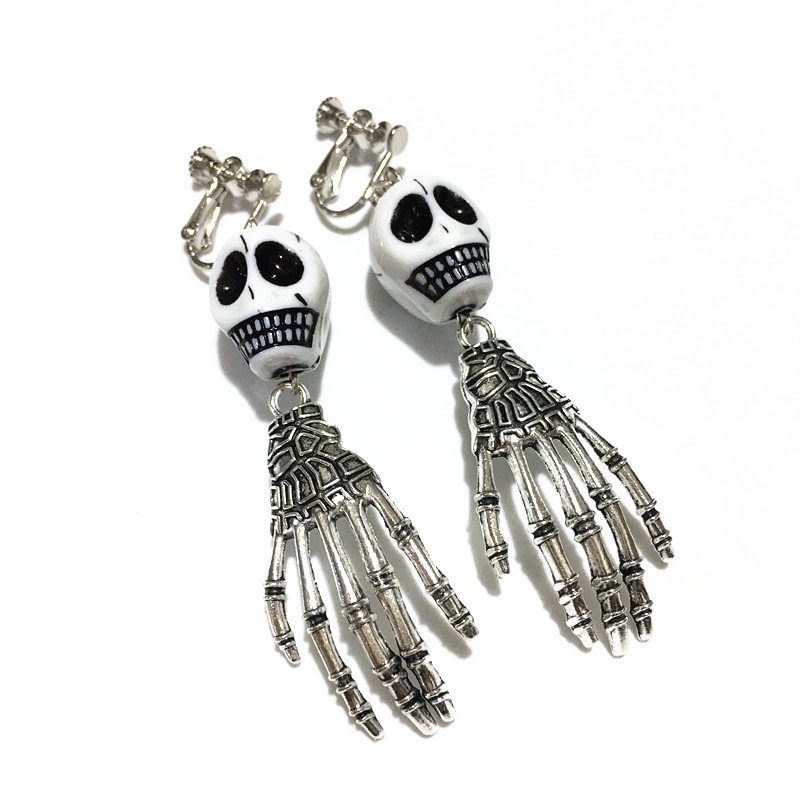 Minnieskull Funny Skull Ghost Hand Halloween Earrings - Minnieskull