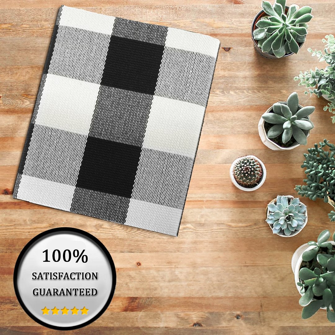 35"X59" (3X5) Black and White Buffalo Plaid Outdoor Check Rugs