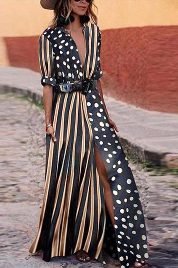 Womens Charming Sexy Striped Wave Point Matching Dress-Allyzone-Allyzone