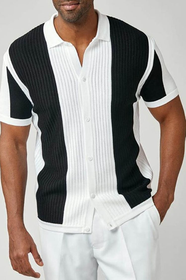 BrosWear Men's Fashion Contrast Color Thin Knit Cardigan Shirt