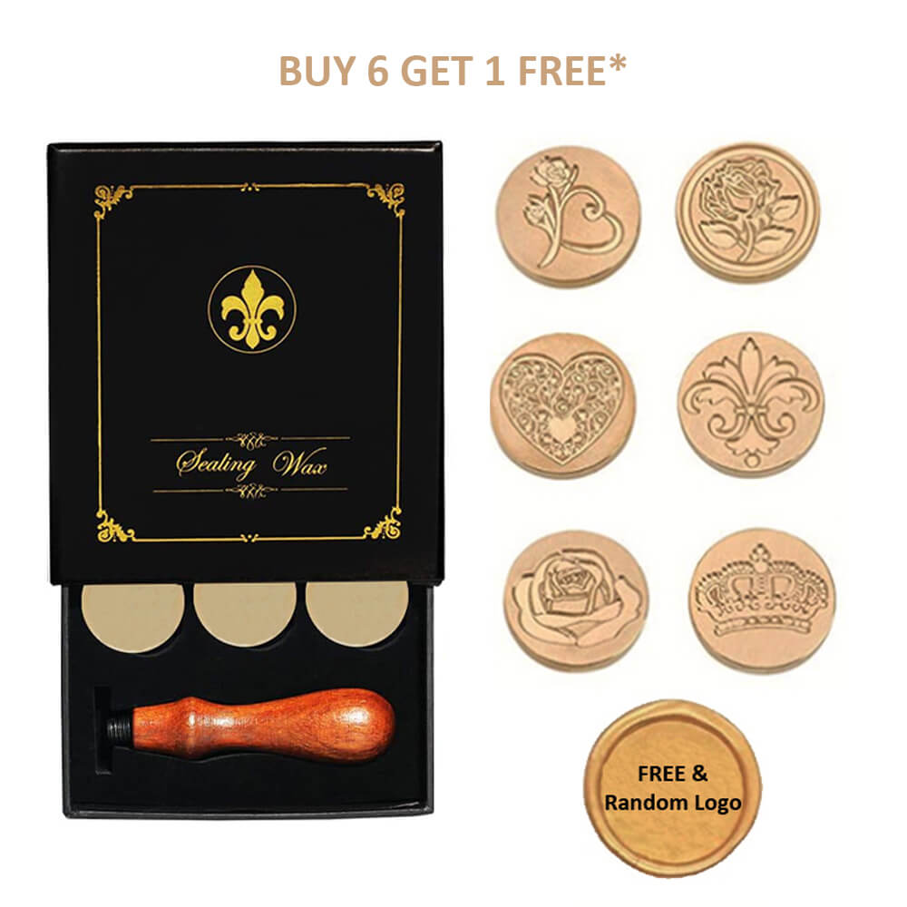 Wax Seal Stamp Set，Retro Wax Stamp Seals kit, Copper Seals+ Wooden Hilt