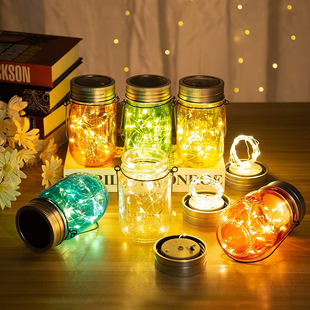 Solar Multicolor Mason Jar Lights - 2 Pack 20 LEDs Fairy String Lights Hanging Solar Lanterns For Garden、、sdecorshop