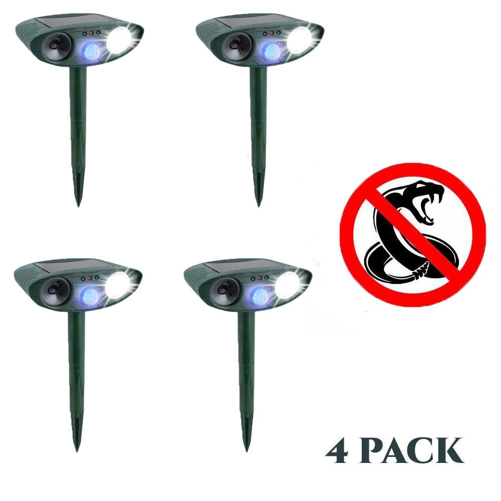 Snake Outdoor Ultrasonic Repeller - PACK OF 4 - Solar Powered Ultrasonic Animal & Pest Repellant - Get Rid of Snakes in 48 Hours or It's FREE - vzzhome
