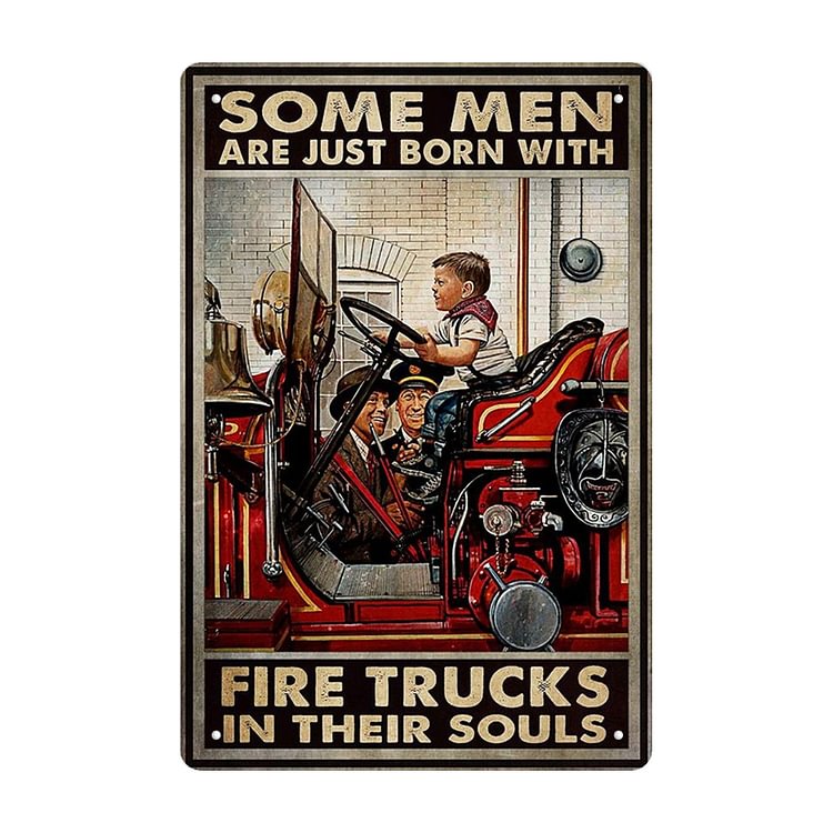 Fire Trucks Old Man - Vintage Tin Signs