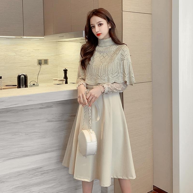 Elegant Lace Dress+Knit Shawl P11371