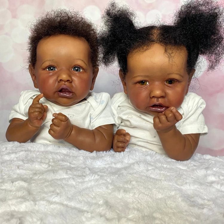  [Real Reborn Dolls] 20" Winsome Omari & Ola Verisimilitude Twins Boy and Gilr Black Reborn Baby Doll - Reborndollsshop.com®-Reborndollsshop®