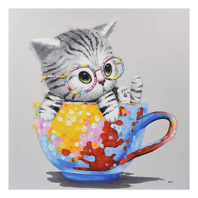 Cup & Cat - Full Round Drill Diamond Painting - 30x30cm(Canvas)