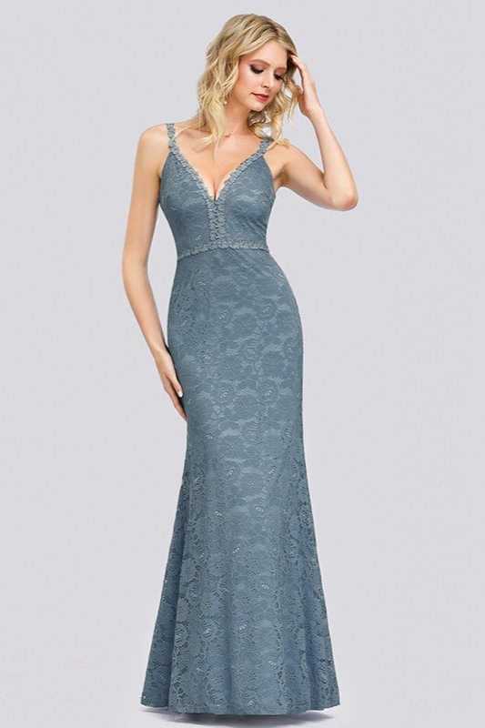 dusty blue lace prom dress long mermaid on sale