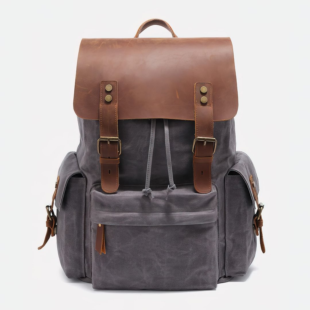 Large Waxed Canvas Leather Backpack - vzzhome