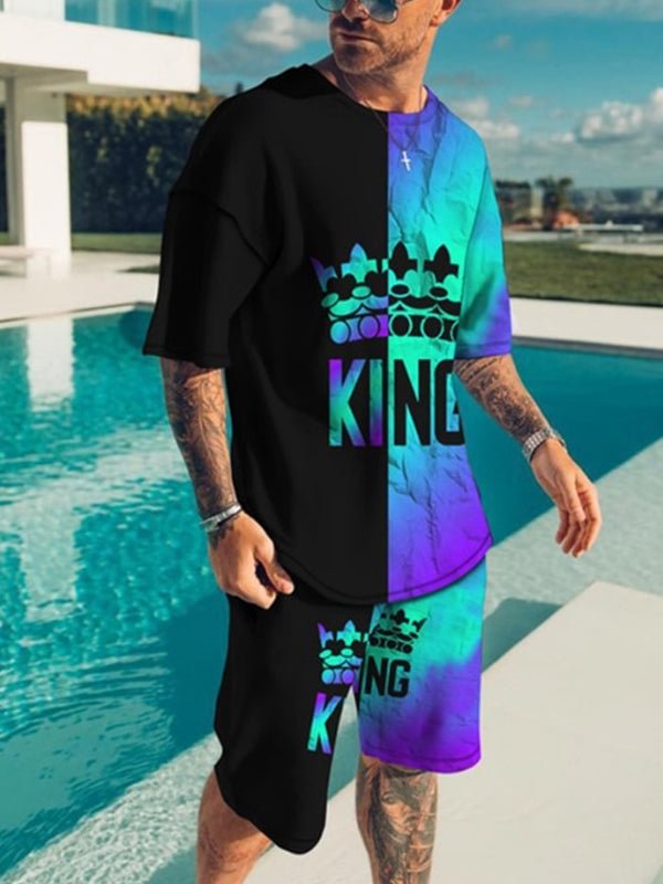 Men's Summer Vacation Casual 'KING' Print T-Shirt Set