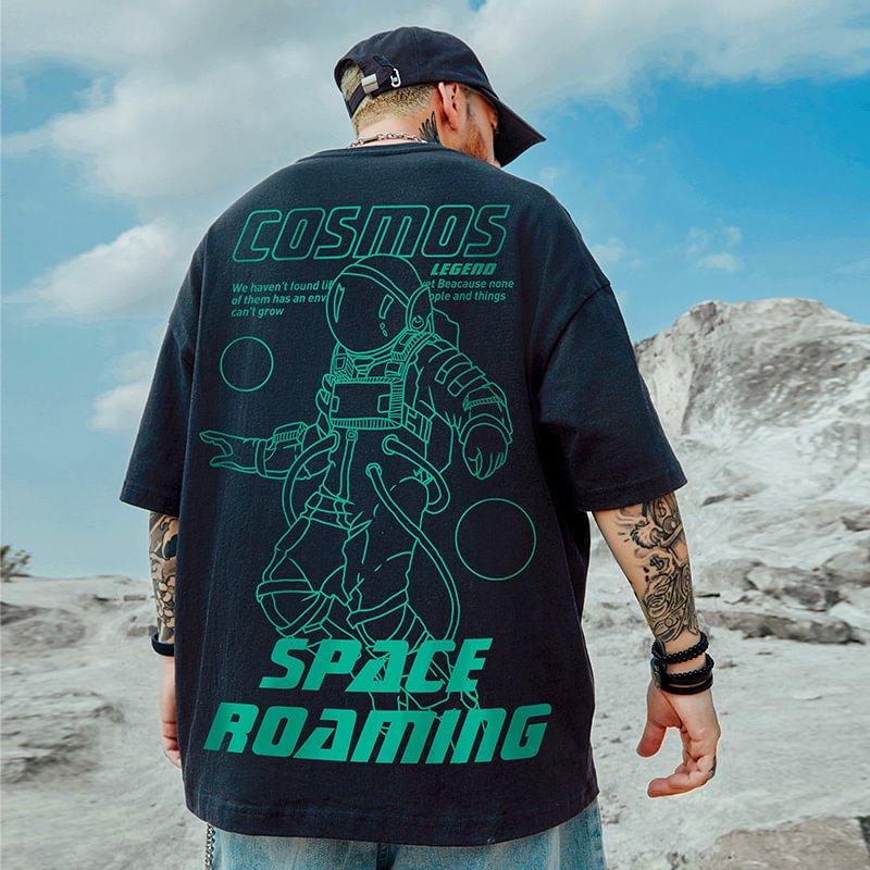 Cartoon Astronaut Short Sleeves Hip Hop Casual Streetwear T-shirts-VESSFUL