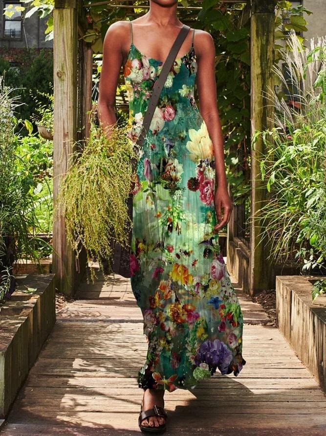 Strap Floral Print Dress-Mayoulove