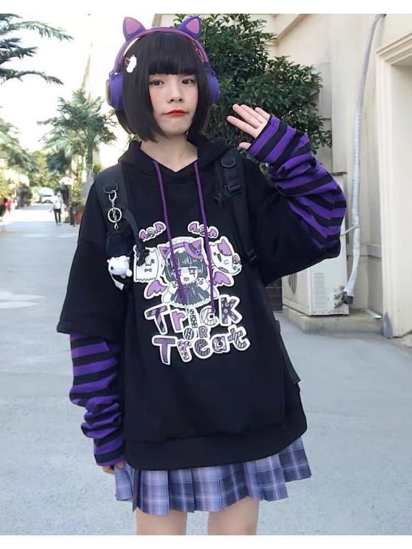 Harajuku Style Sweet Anime Girl Printed Oversize Fleece Hoodie