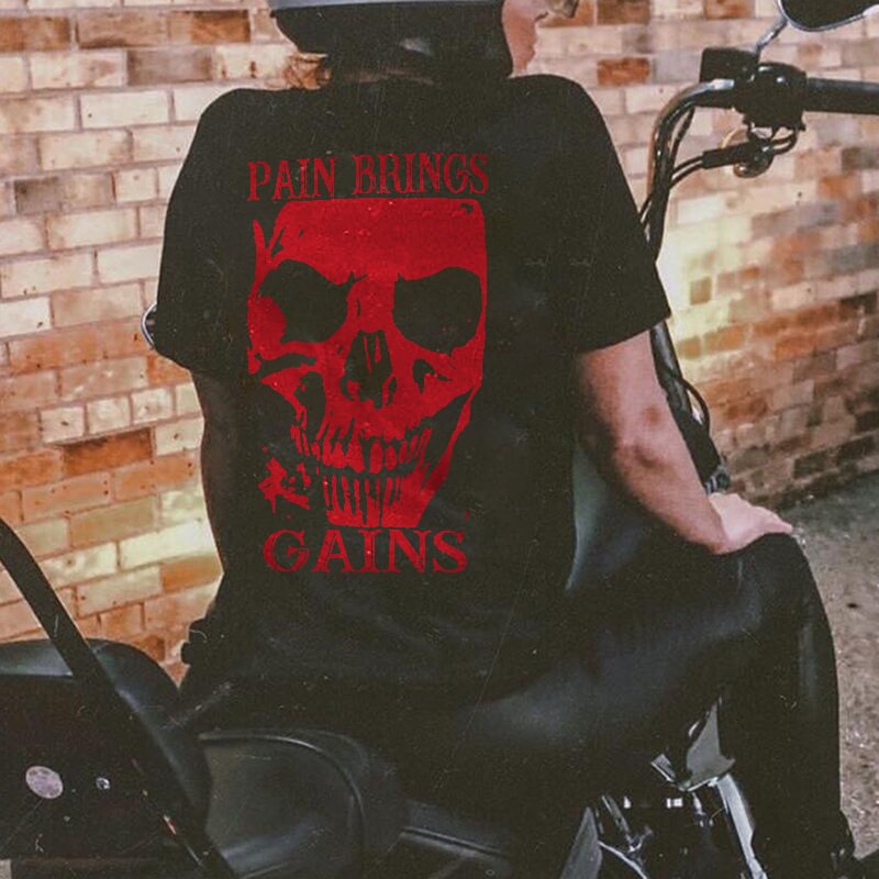 PAIN BRINGS GAINS skull t-shirt designer - Krazyskull