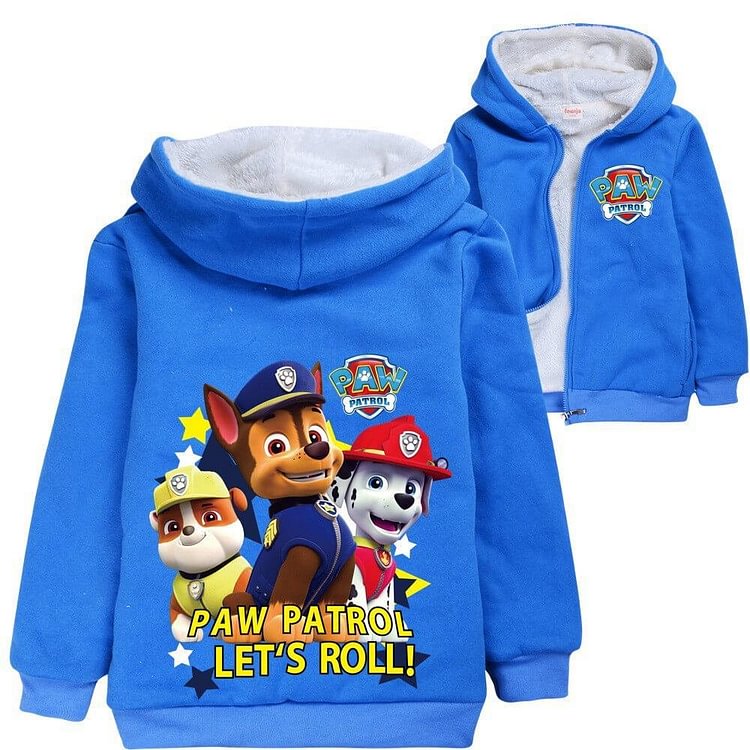 Mayoulove Paw Patrol Lets Roll Dogs Print Boys Blue Zip Up Fleece Lined Hoodie-Mayoulove